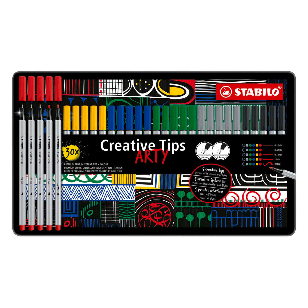 Stabilo creative tips arty pennen klassieke kleuren in metalen etui - 30dlg.