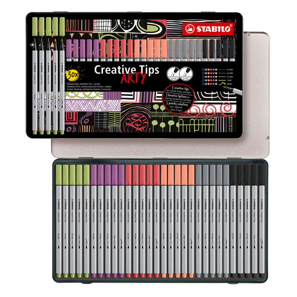 Stabilo creative tips arty pennen pastel kleuren in metalen etui - 30dlg.