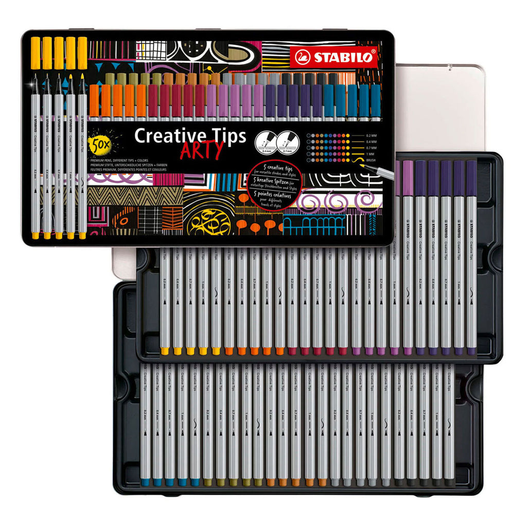 Stabilo creative tips arty pennen in metalen etui - 50dlg.
