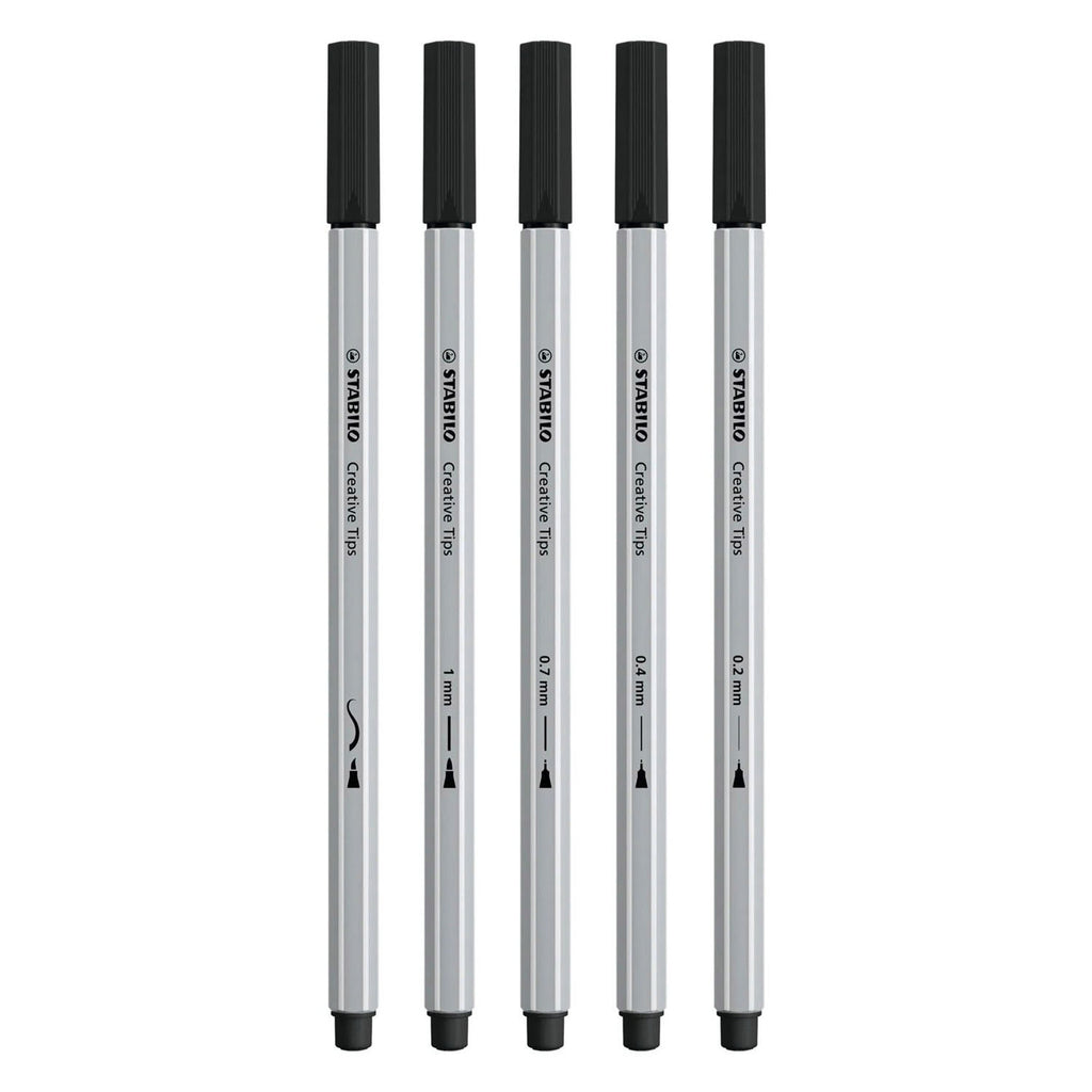 Stabilo creative tips - pennenset met diverse puntdiktes – arty – etui met 5 stuks – zwart