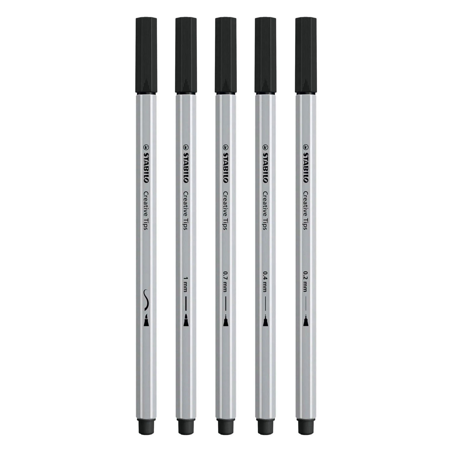 Stabilo creative tips - pennenset met diverse puntdiktes – arty – etui met 5 stuks – zwart