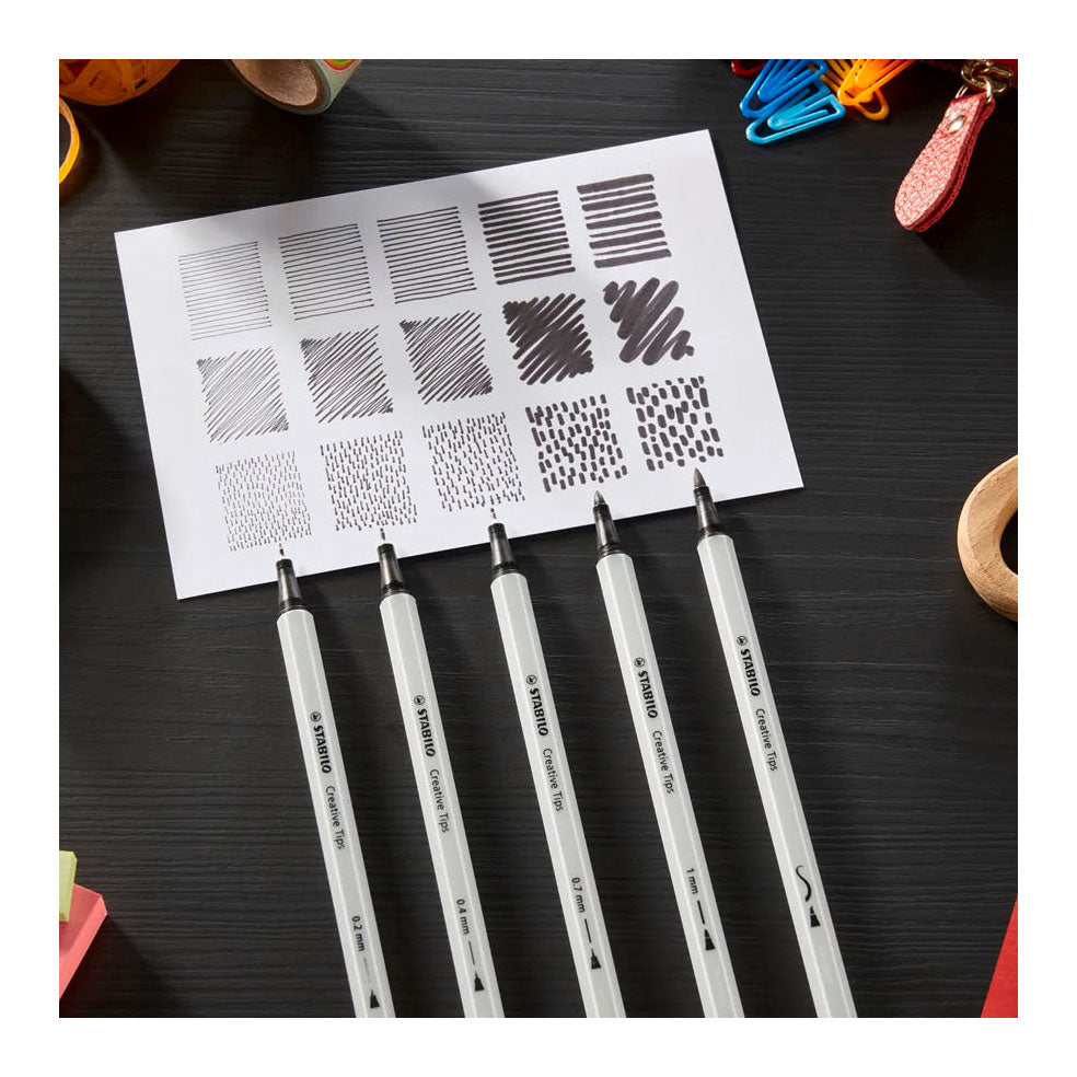 Stabilo creative tips - pennenset met diverse puntdiktes – arty – etui met 5 stuks – zwart