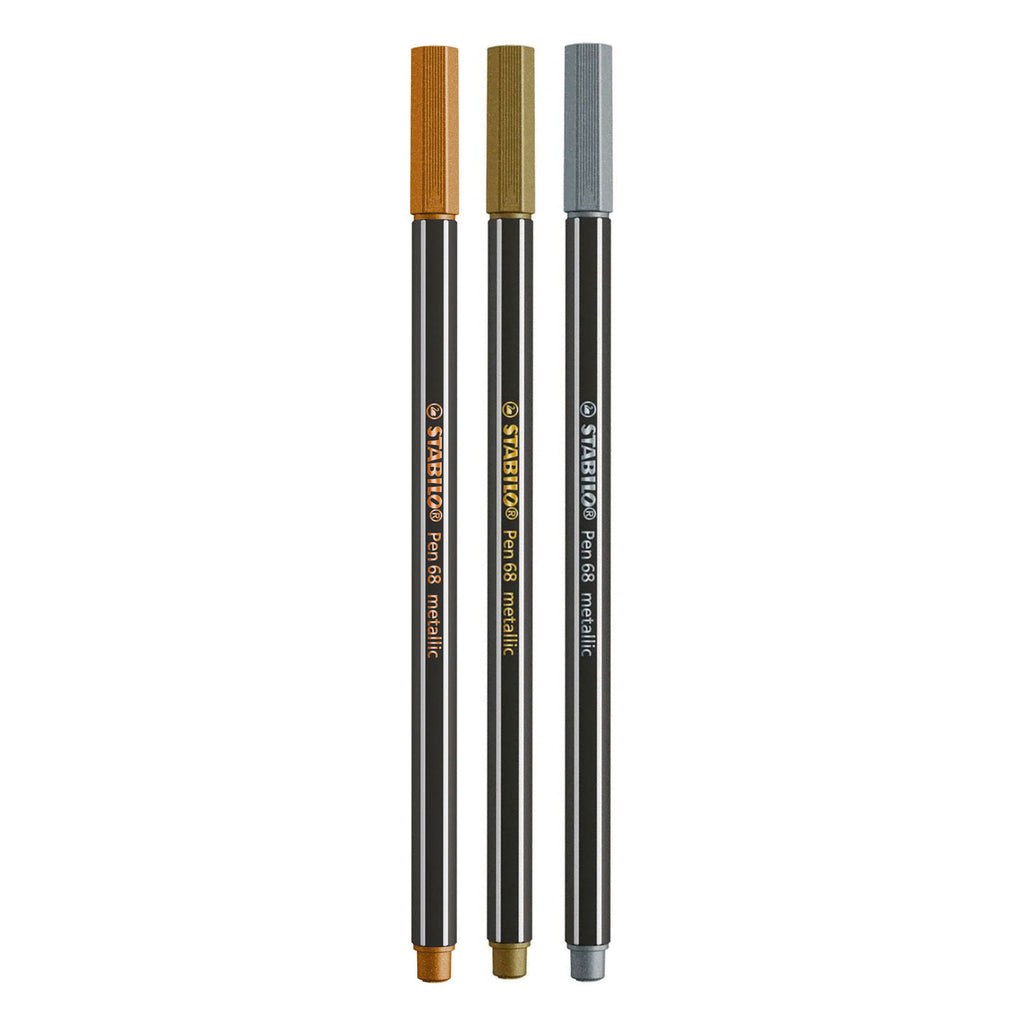 Stabilo pen 68 metallic viltstiften zilver goud koper - 3dlg.