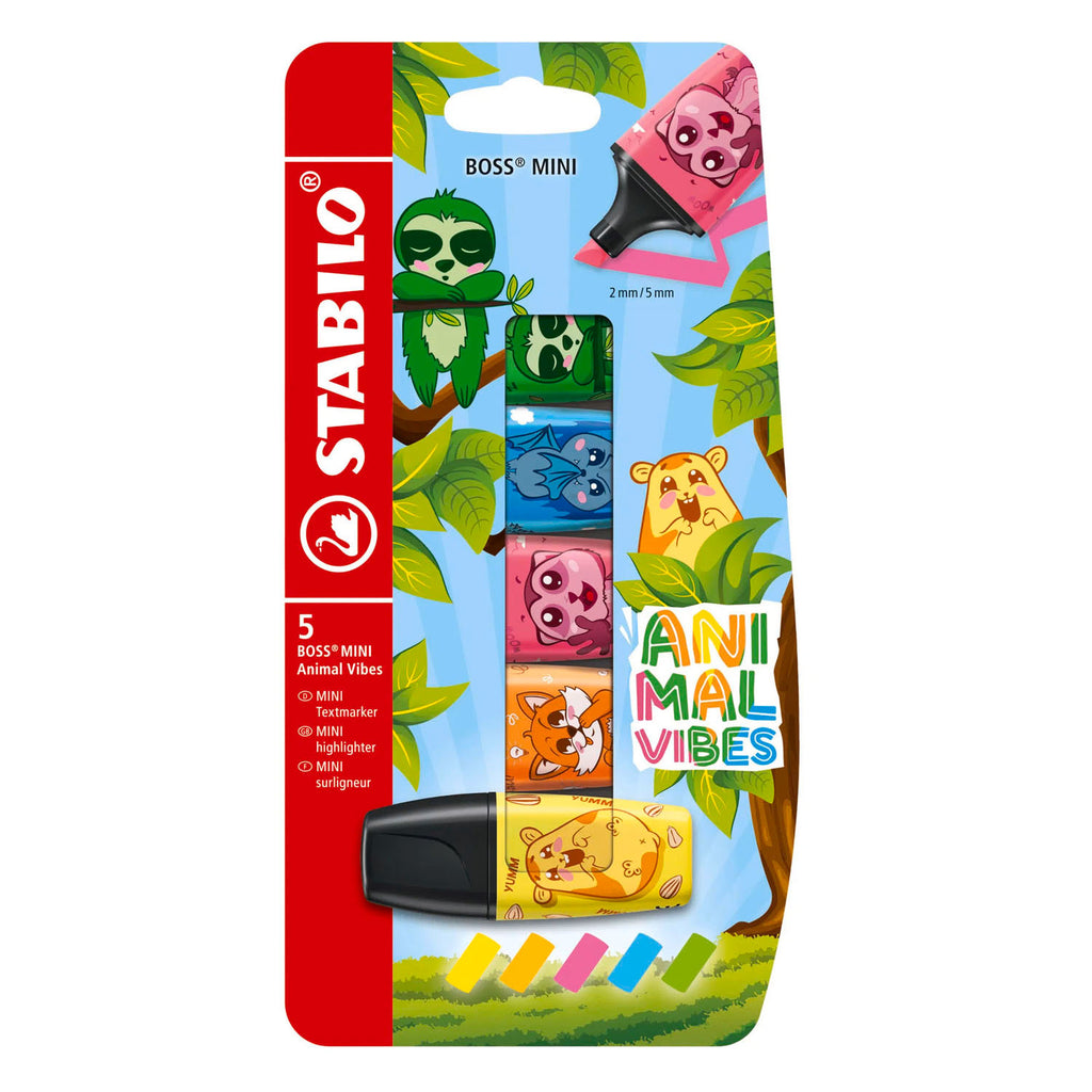 Stabilo boss mini - markeerstift - animal vibes - etui met 5 kleuren