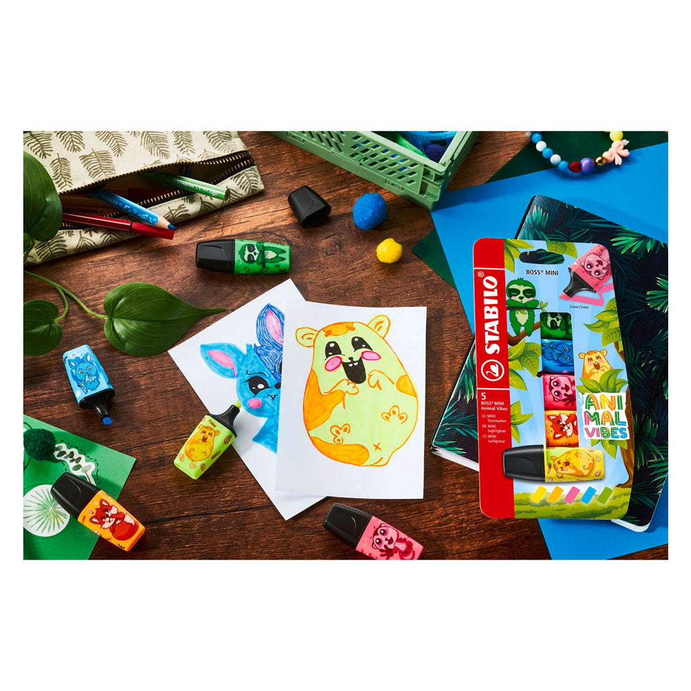 Stabilo animal vibes boss mini markeerstiften - 5dlg.