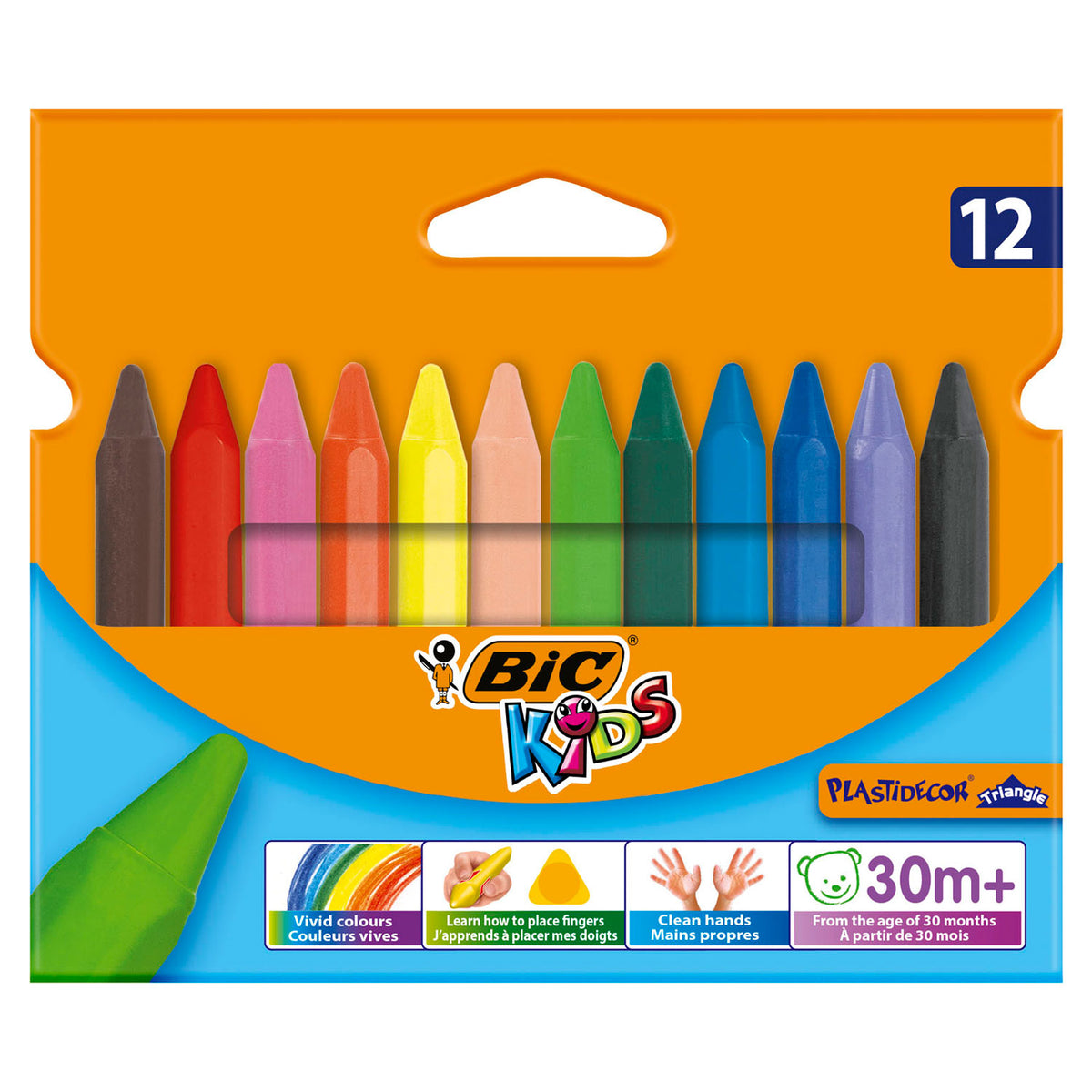 BIC Kids Plastidecor Dreieck-Farbkreide, 12 Stück.