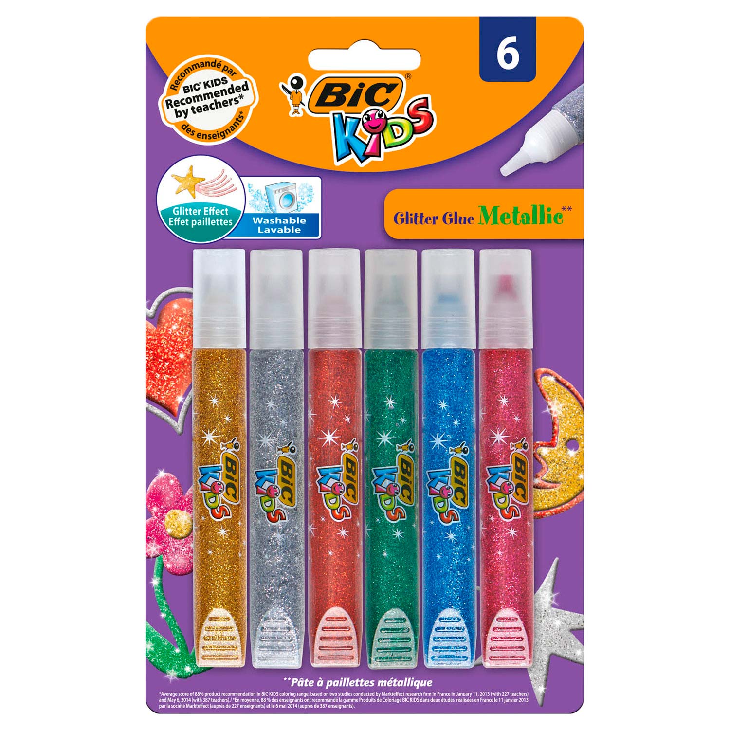 BIC Kids Glitzerkleber Metallic, 6 Stück.