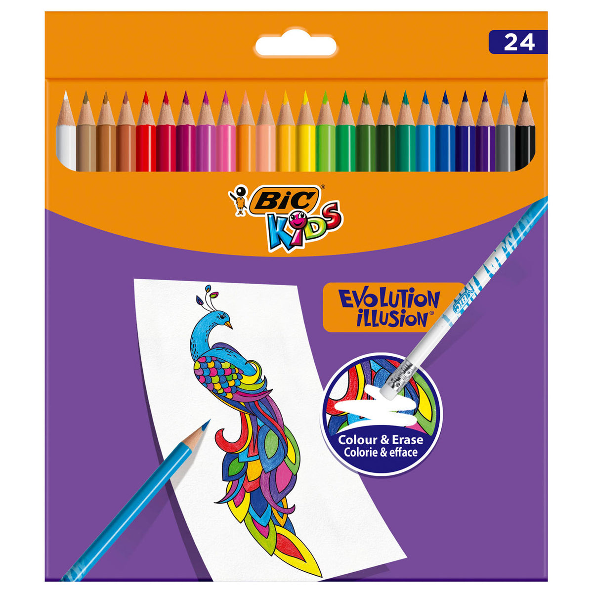 BIC Kids Evolution Radierbare Buntstifte, 24 Stück.