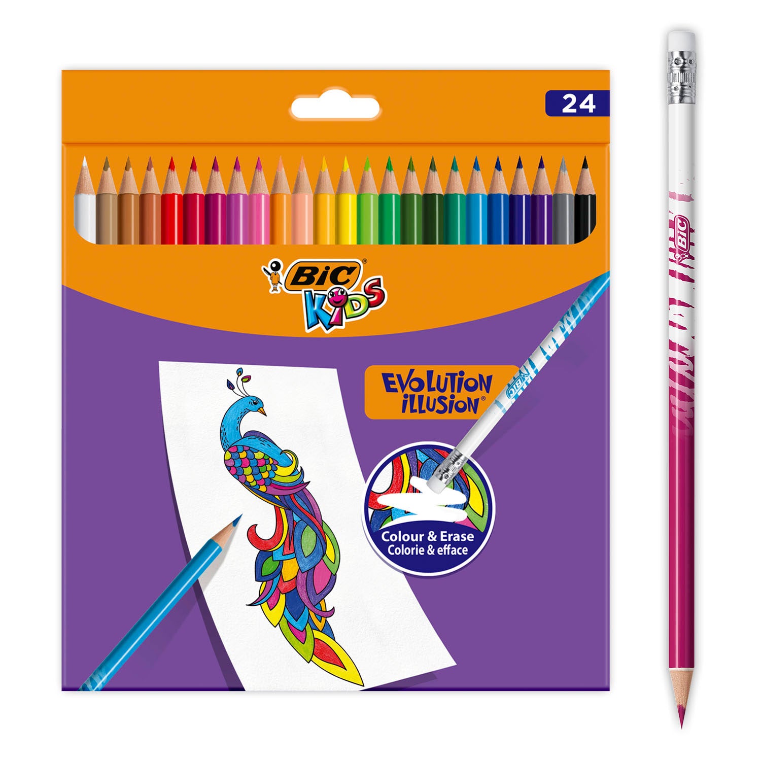BIC Kids Evolution Radierbare Buntstifte, 24 Stück.