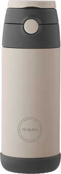 Aya ida - drinking bottle - thermosfles - waterfles - kids straw - 350ml - cream beige