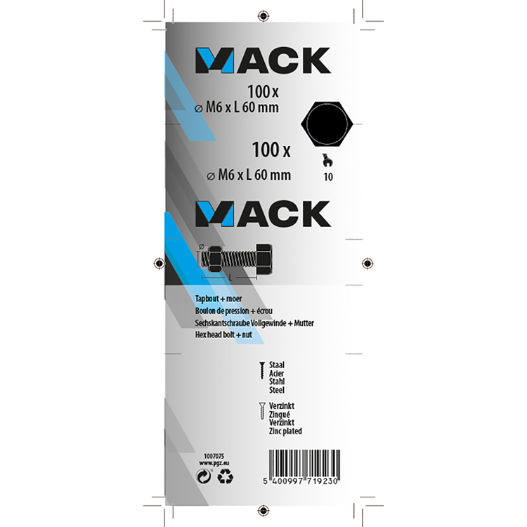 Mack 1007075 - tapbout + moer verzinkt 100 st 6 x 60 mm | 4 stuks