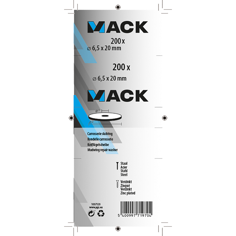 Mack 1007120 - carrosserieringen 200 st 6,5 x 20 mm | 5 stuks