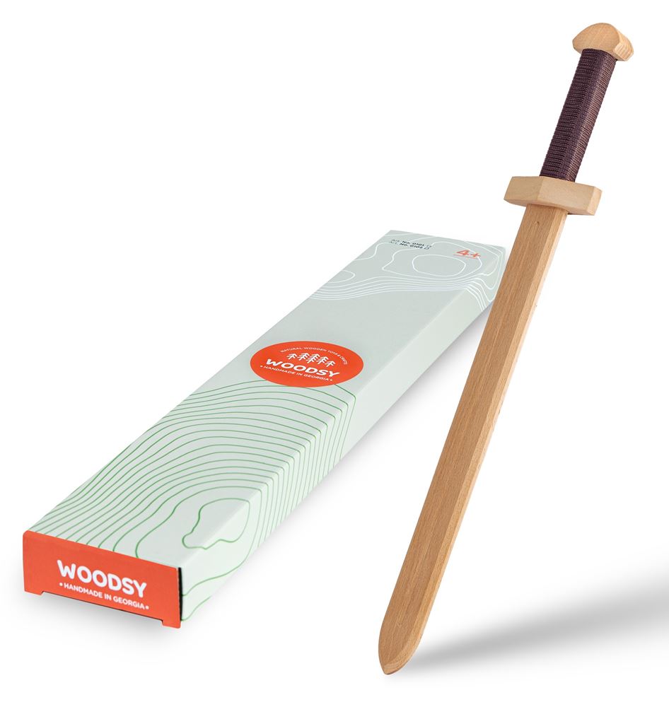 Woodsy houten zwaard in doos. 52x9x4 cm