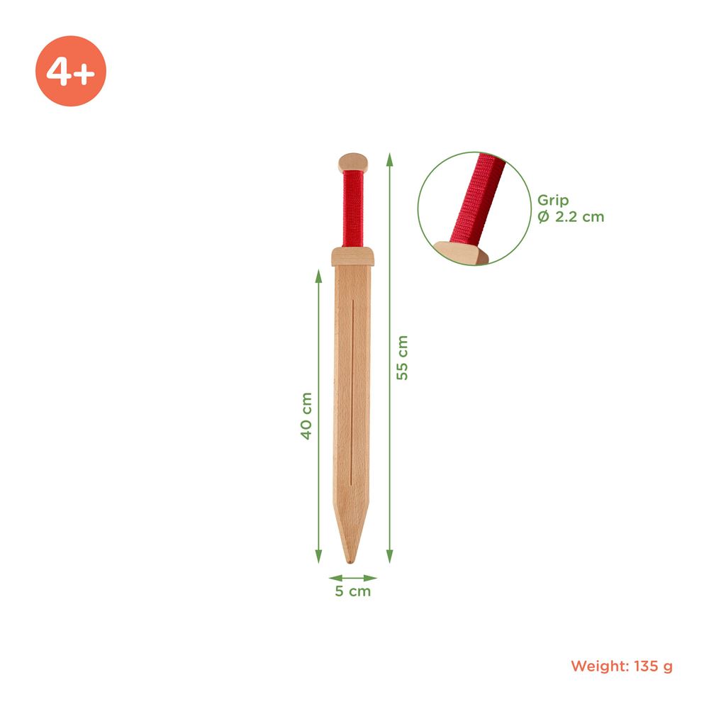 Woodsy houten romeins zwaard 53,5x6x5 cm | 2 stuks