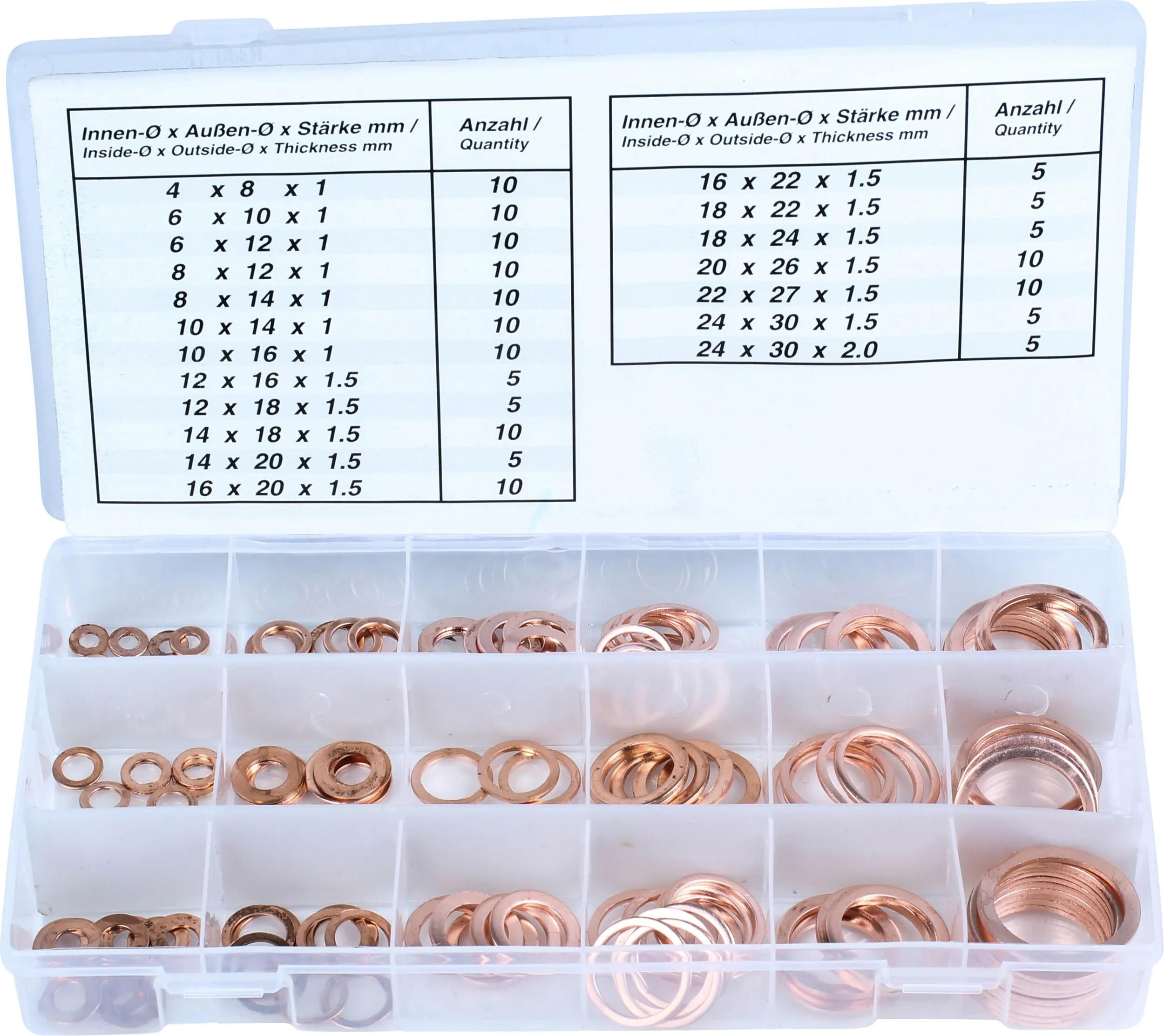 Condor dichtringsortiment 9000 copper seal ring assortme 150 pieces, 19 sizes