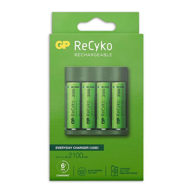 USB-Akkuladegerät + 4 x AA-Batterien 2100 mAh NiMH