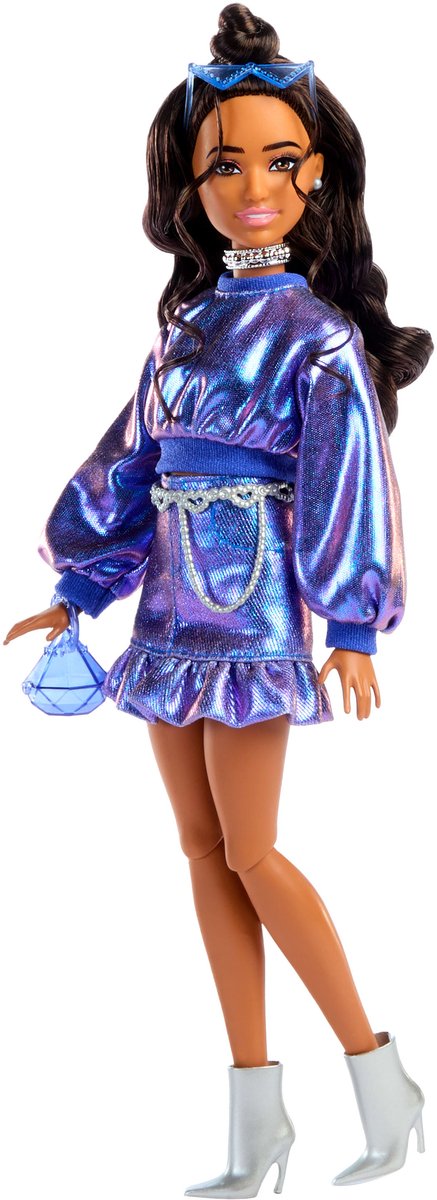 Barbie deluxe stijl pop - metallic blauw topje en rok