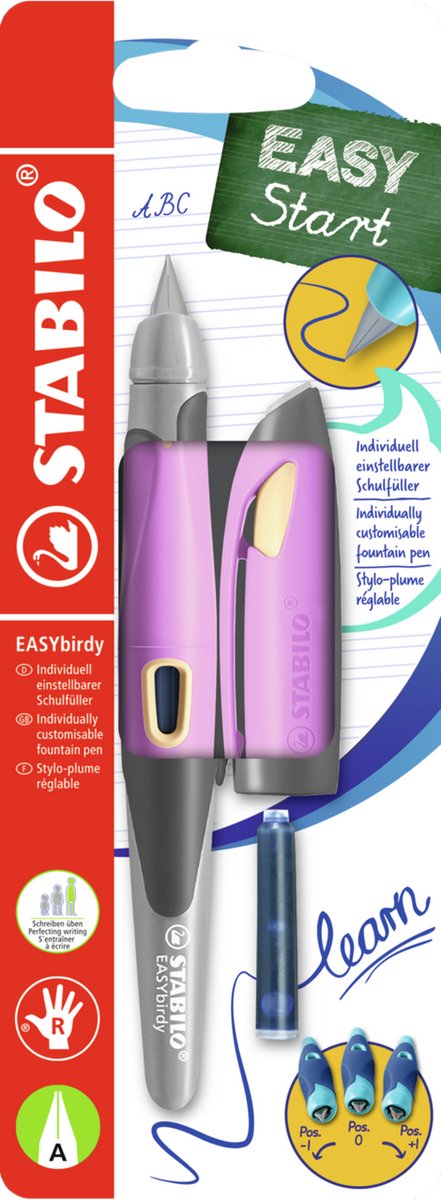 Stabilo easybirdy - ergonomische vulpen - pastel roze - a punt voor rechtshandigen
