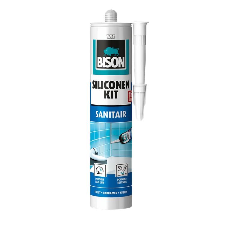 Bison siliconenkit wit koker 300 ml - waterbestendige kit, sanitaire afdichting, ongevoelig voor schimmel, kleurvast, blijvend elastisch, makkelijk te verwerken