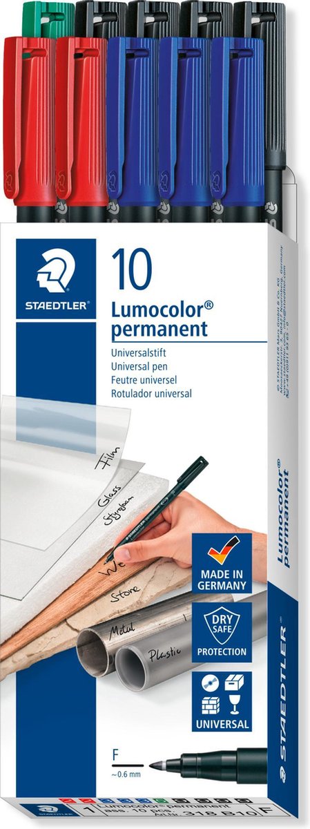 Staedtler lumocolor f permanent pen - doosje 10 st 4 kleuren