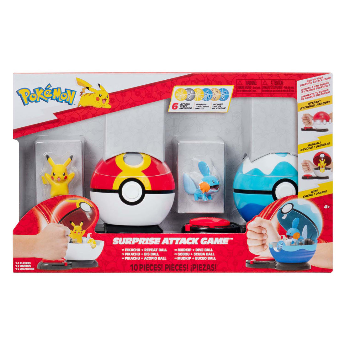 Jazwares pokemon - surprise attack spel - pikachu en mudkip