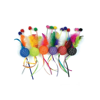 Fröhlicher Haustier-Glitzerball mit getigerten Haaren, Rassel und Federn