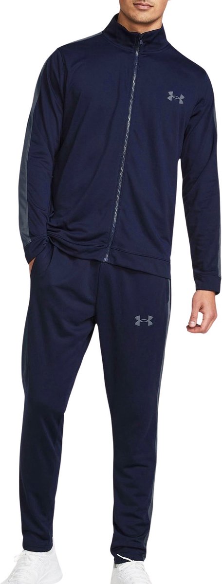 Under armour ua rival knit track suit-blu heren trainingspak - midnight navy - grijs l