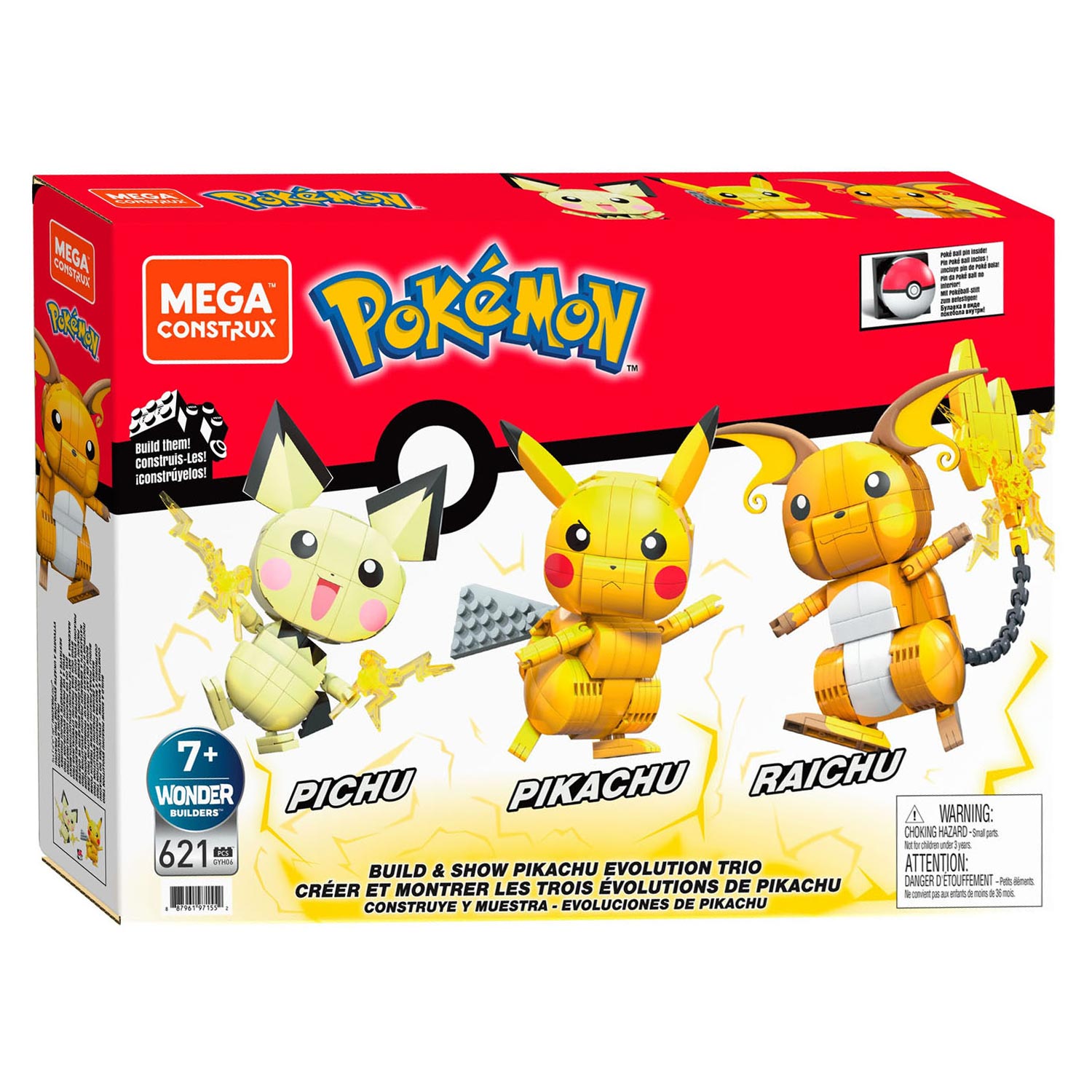 Pokémon Mega Construx Pokémon-Bausatz und das gleiche Pikachu-Entwicklungstrio