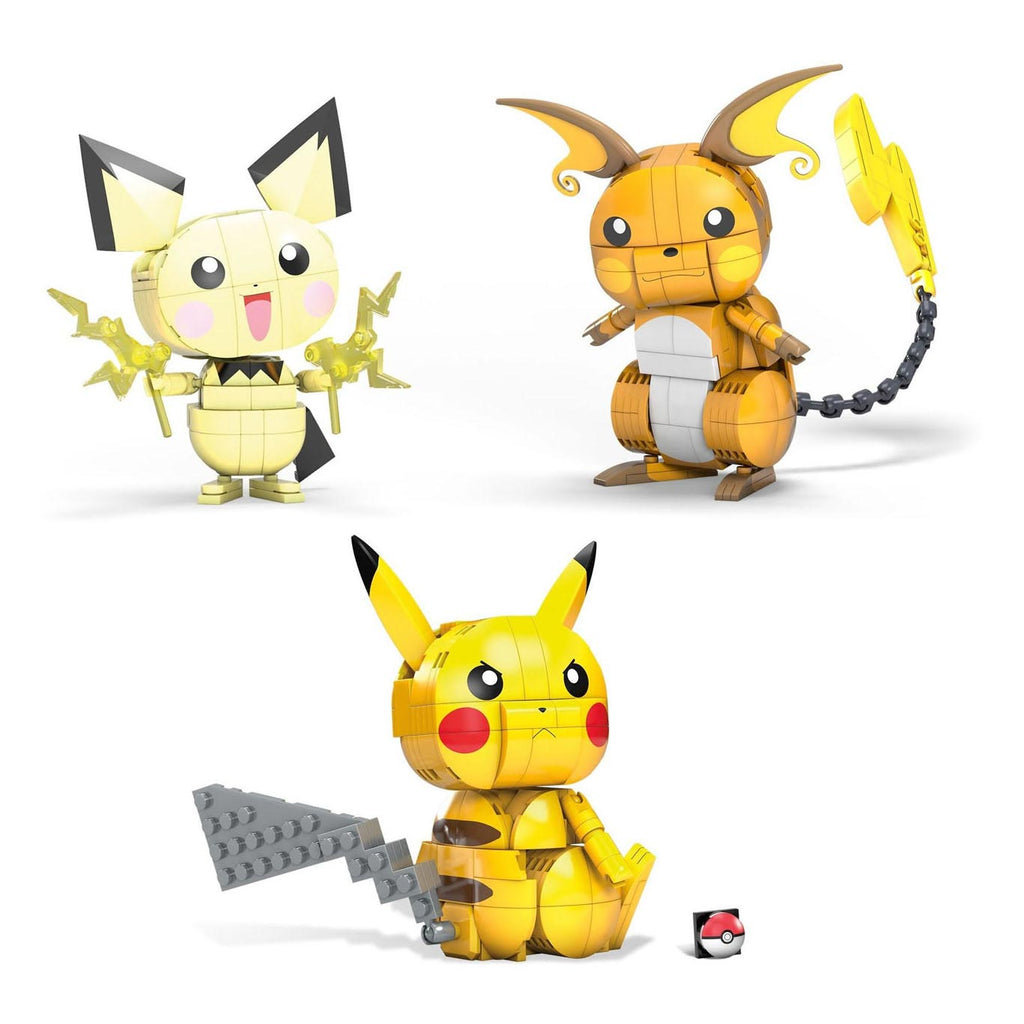 Pokémon Mega Construx Pokémon-Bausatz und das gleiche Pikachu-Entwicklungstrio