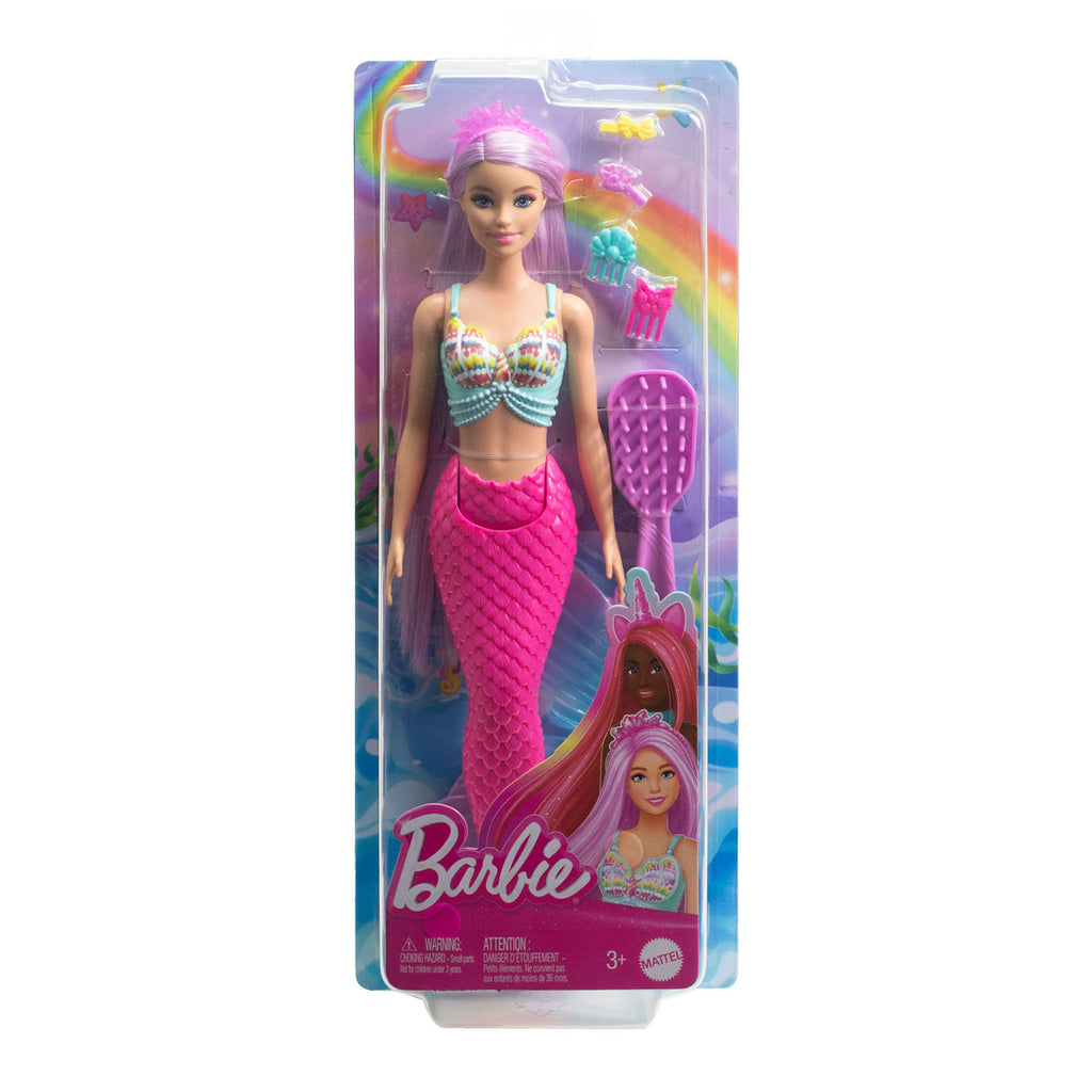 Mattel Meerjungfrauenpuppe mit Fantasie-Motiv – 18 cm langes Haar