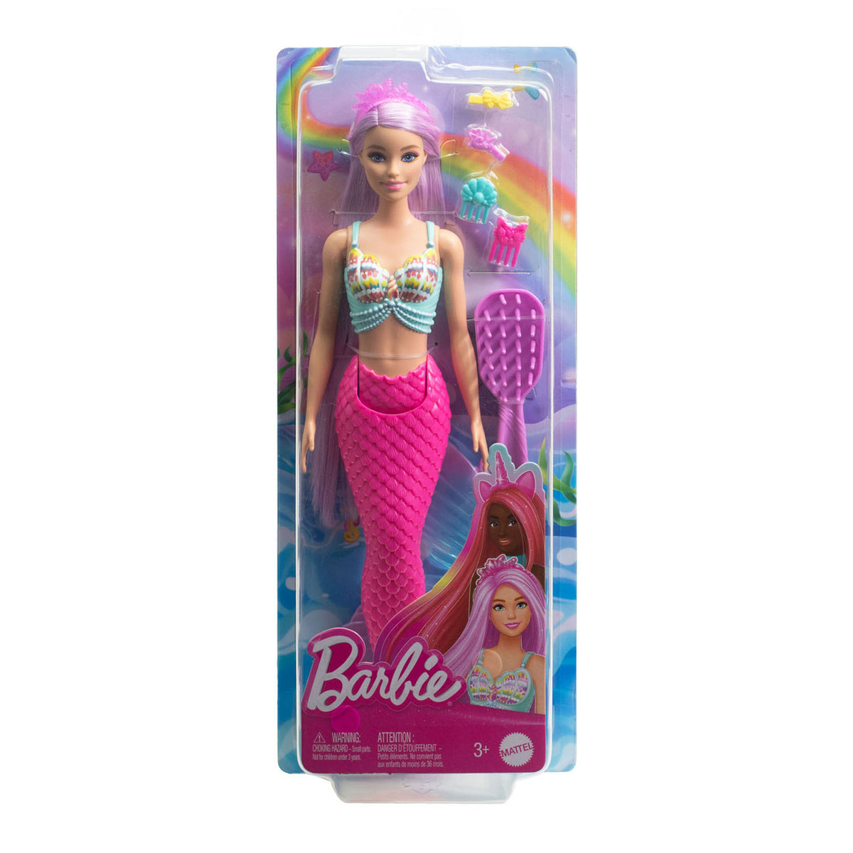 Mattel Meerjungfrauenpuppe mit Fantasie-Motiv – 18 cm langes Haar