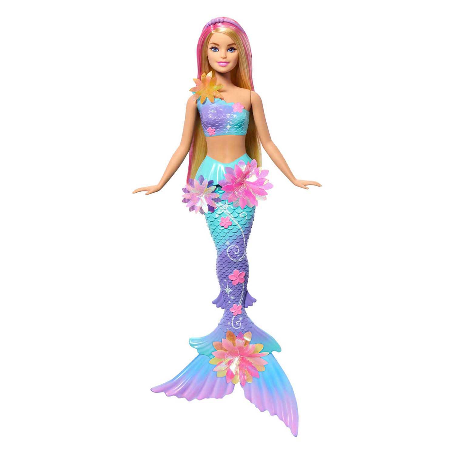 Barbie zeemeermin met magische bloemen blauw