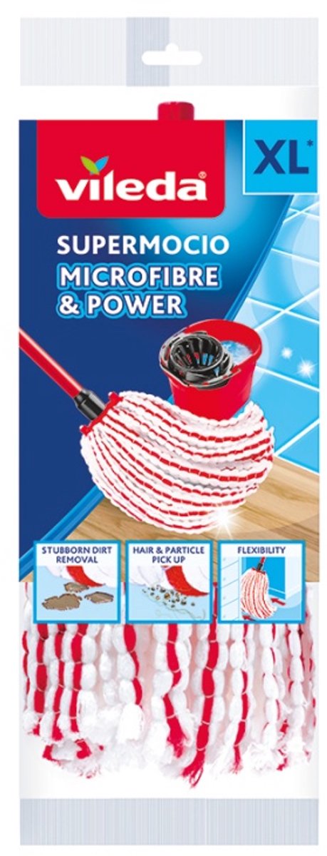 Vileda supermocio microfiber power vervanging - 1 per verpakking - geschikt voor alle franjemopsystemen van
