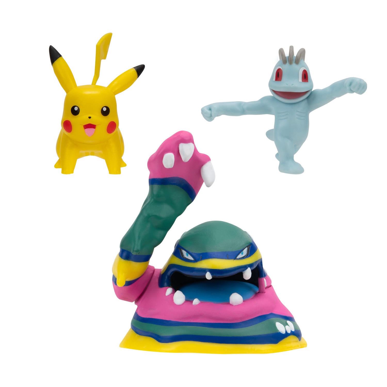 Boti Batte Figurenset Machop, Pikachu, Alolan Muk, 3-teilig.