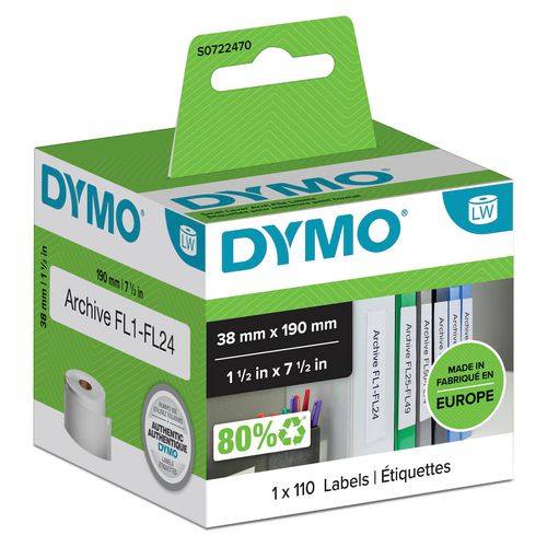 Dymo etiket ordner smal 99018 38x190mm wit 110 stuk