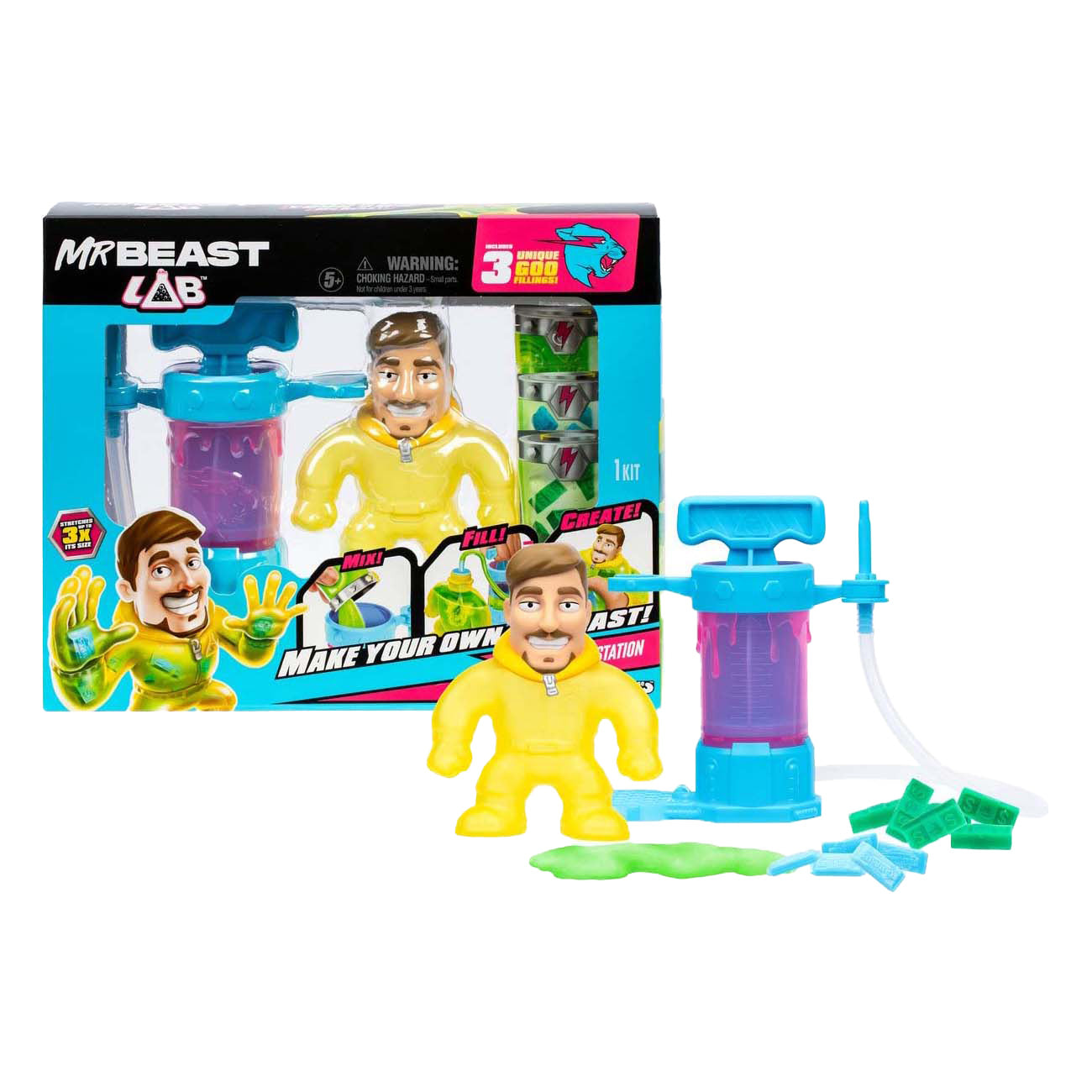 Moose toys mrbeast lab creation studio - mix, vul en maak de ultieme stretchy mrbeast!
