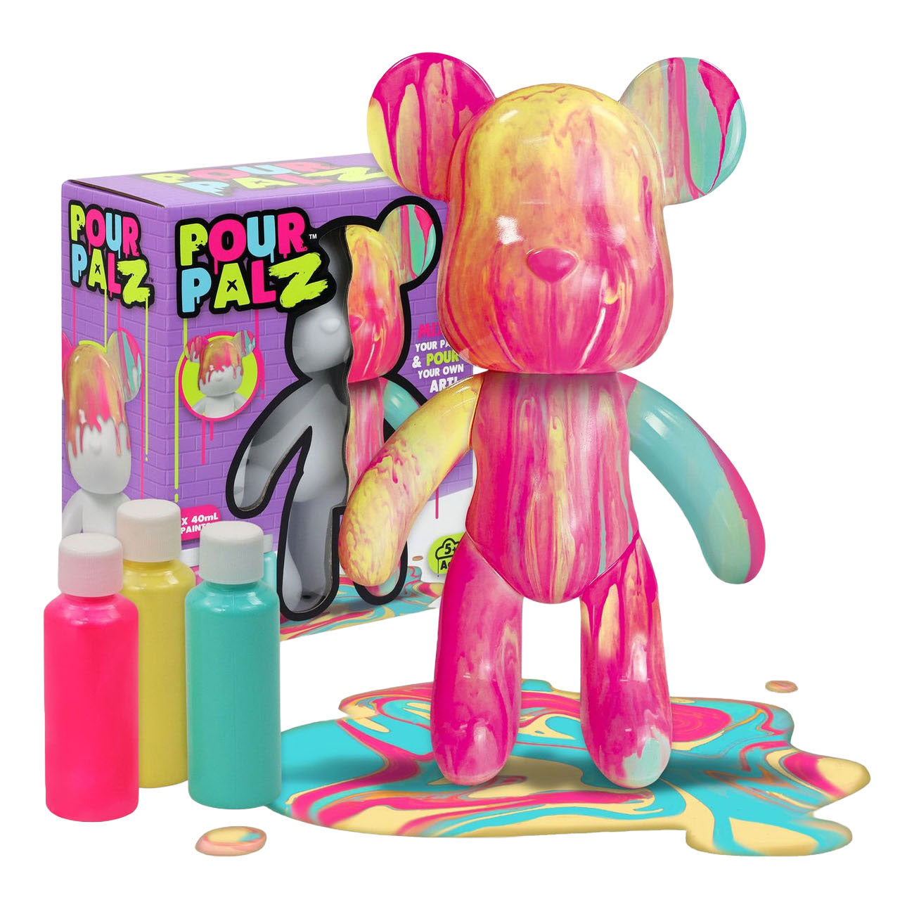 Gear2play pour palz large paint bear 'bubblegum pop' - gietverfset (roze, geel, turquoise)