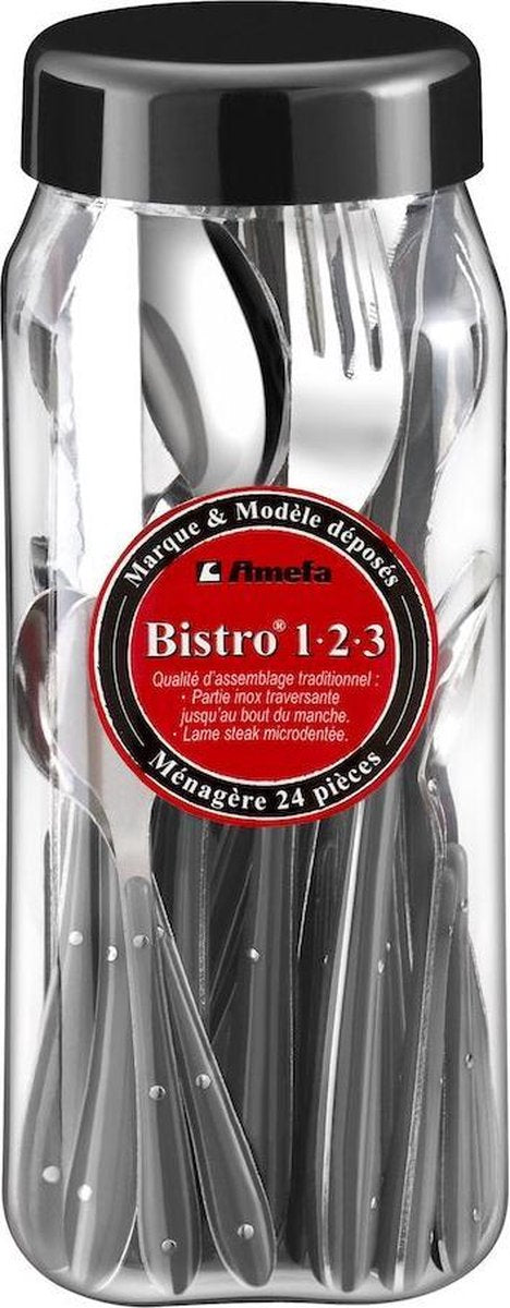 Amefa bestekset bistro 1-2-3 (24 pcs) zwart roestvrij staal