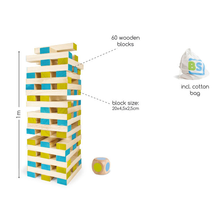 BS Toys Mega-Wackelturm-Spiel aus Holz, 61 Teile.