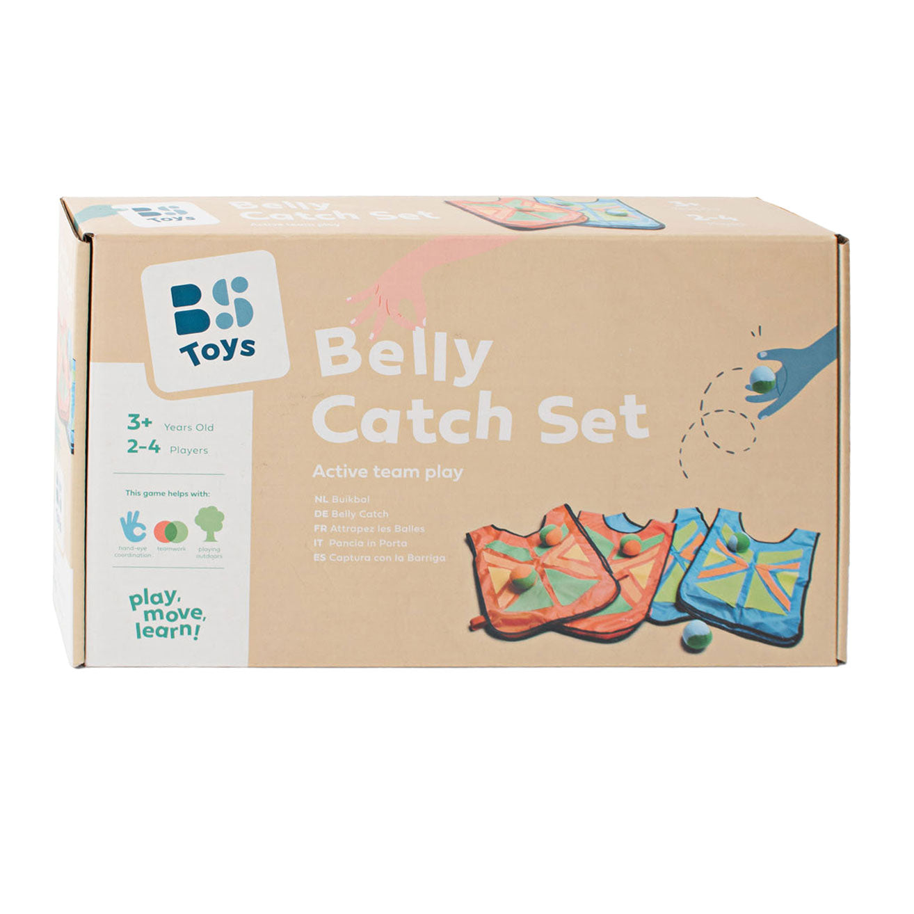 Bs toys belly catch ballen gooispel set - bal werpspel met klittenband - speelgoed vanaf 4 jaar - 2 tot 4 spelers