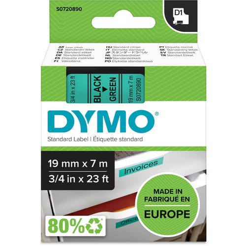 Labeltape dymo d1 standard 19mm x 7m zwart op groen