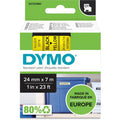 Tapes dymo d1 53718 polyester 24mmx7m zwart op geel glanzend