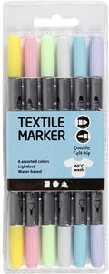 Lobbes speelgoed bv dubbelzijdige textielstiften - pastel kleuren, 6st.