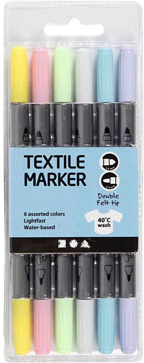 Lobbes speelgoed bv dubbelzijdige textielstiften - pastel kleuren, 6st.