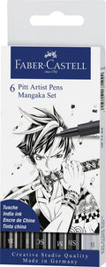 Faber-castell tekenstift - pitt artist pen - mangaka - 6 stuks - zwart - fc-167124