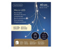 Lumineo micro led draadverlichting cascade 80cm-40l 10 draaden met 5 lamps zilver warm wit op batterij met timer