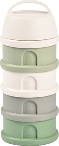 Béaba melktoren met 4 stapelbare doseerdoosjes - poederdoos voor onderweg met tot 11 doses per vak - luchtdicht en lekvrij afgesloten - ook bruikbaar als snackbox - eco-design met 28% minder plastic - cotton sage green