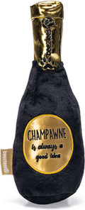 Beeztees champagnefles - hondenspeelgoed - pluche - zwart goud - 30x9x9 cm