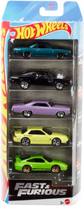 Hot wheels  fast furious, set van 5 metalen speelgoedraceauto's, geïnspireerd op en gezien in de films, schaal 1:64