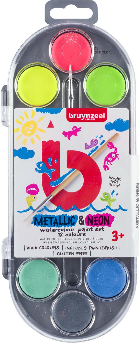 Bruynzeel • Kinder-Aquarell-Set Metallic Neon 12tlg